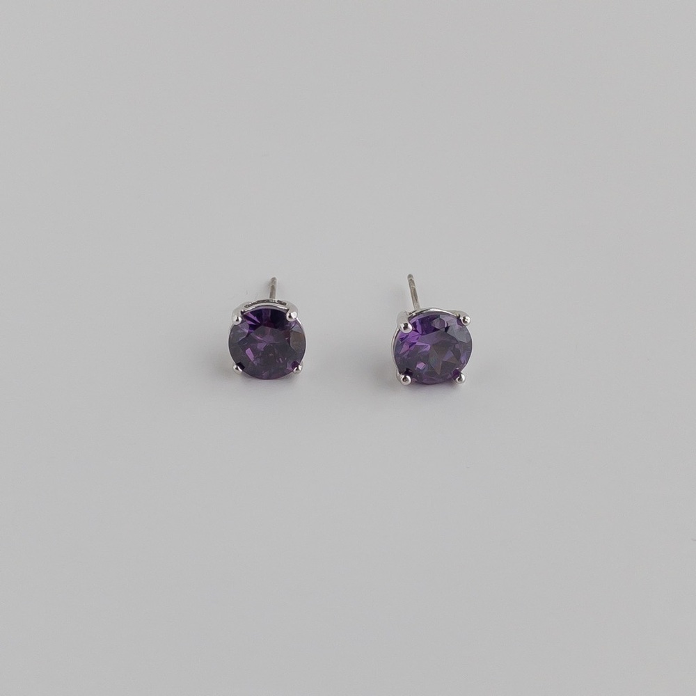 925 Sterling Silver Stud Earrings Purple Cubic Zirconia Round Cut 6mm CZ Jewelry